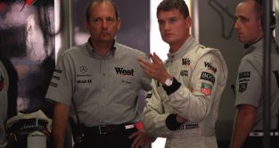 1997: David Coulthard chats with McLaren team boss Ron Dennis.