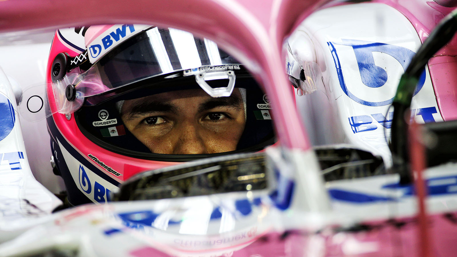 Sergio Perez watches on from the cockpit during practice at the Abu Dhabi Grand Prix