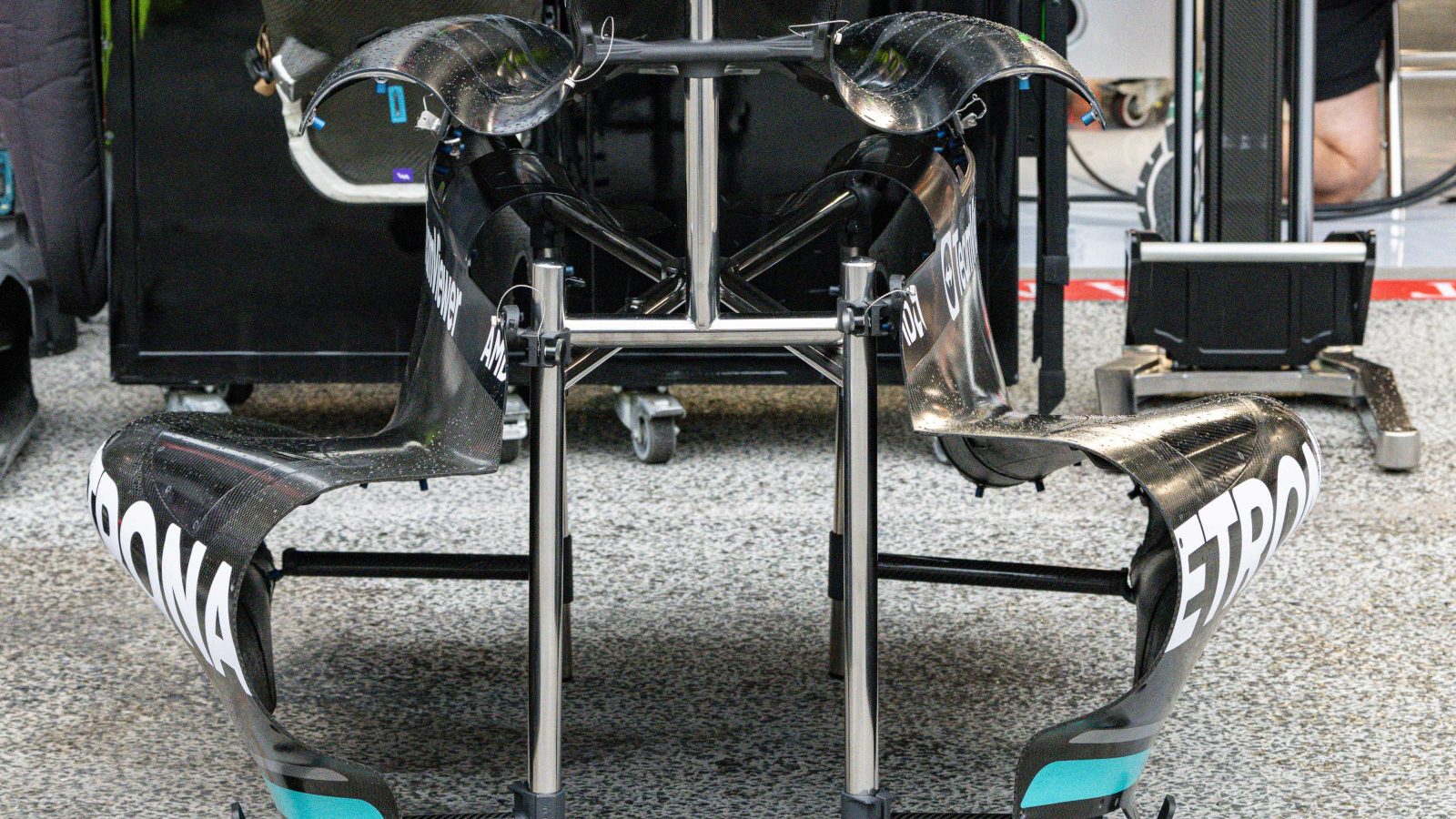 Mercedes upgraded bodywork in the pit lane at the Dutch Grand Prix