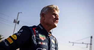 Former Red Bull driver David Coulthard in Red Bull kit at a demo event in Portugal