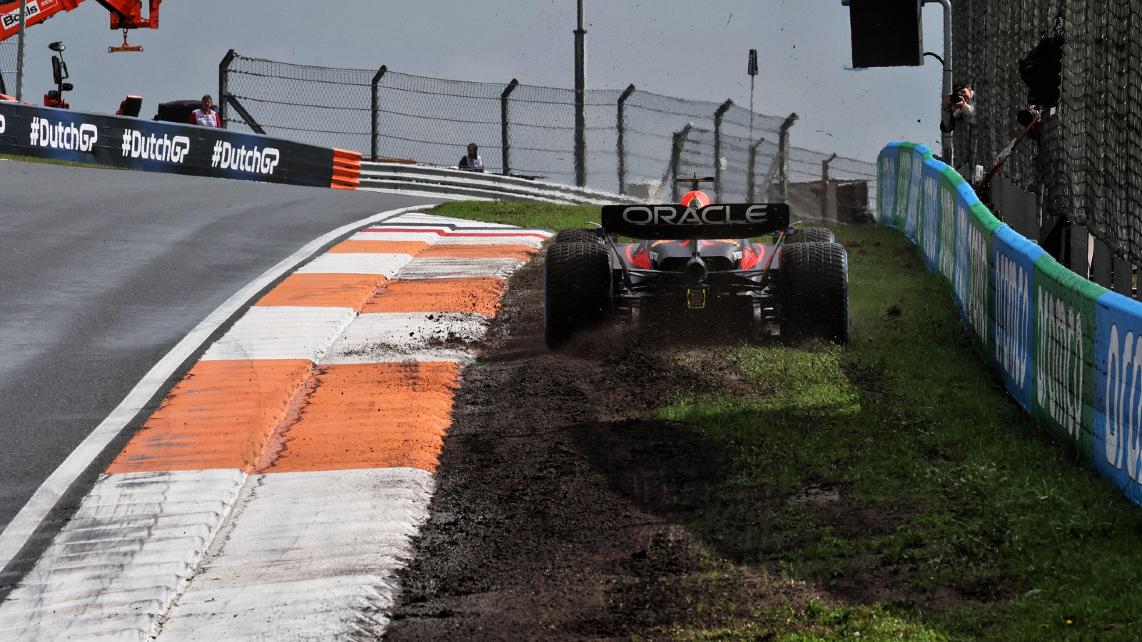 Dutch Grand Prix: Max Verstappen slides off during third practice at Zandvoort.