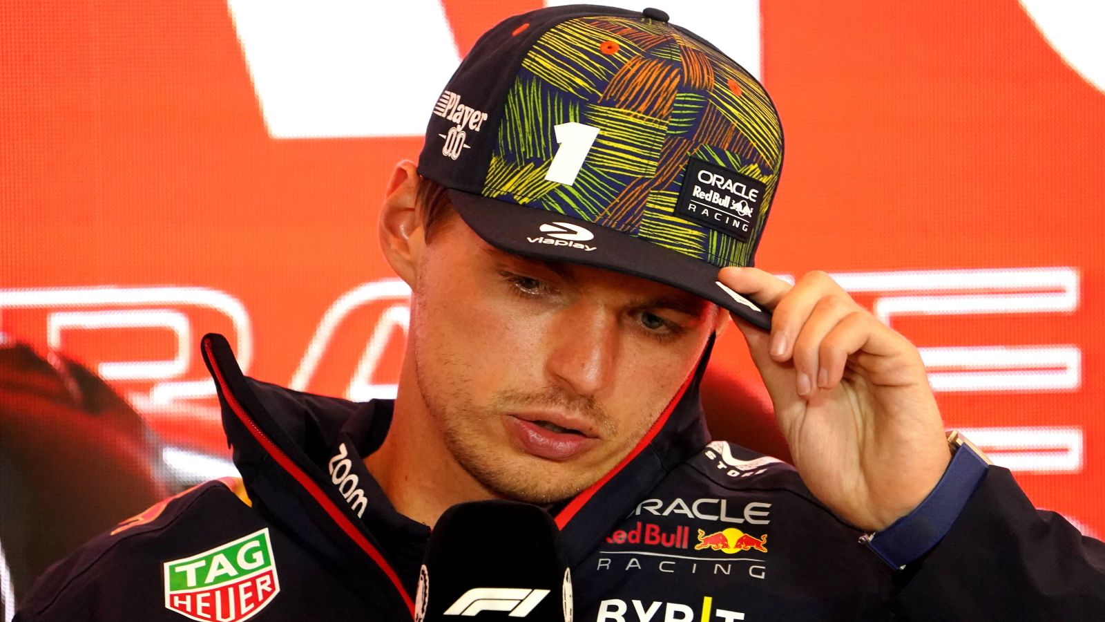 Red Bull driver Max Verstappen addresses the media in the FIA press conference ahead of the Dutch Grand Prix at Zandvoort.