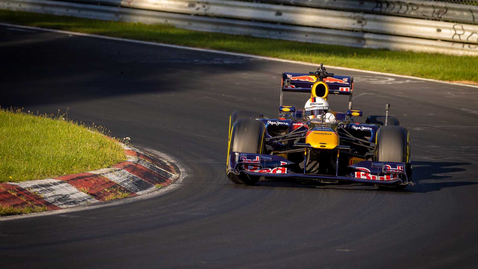 Sebastian Vettel drives the Red Bull RB7 at the Nurburgring.