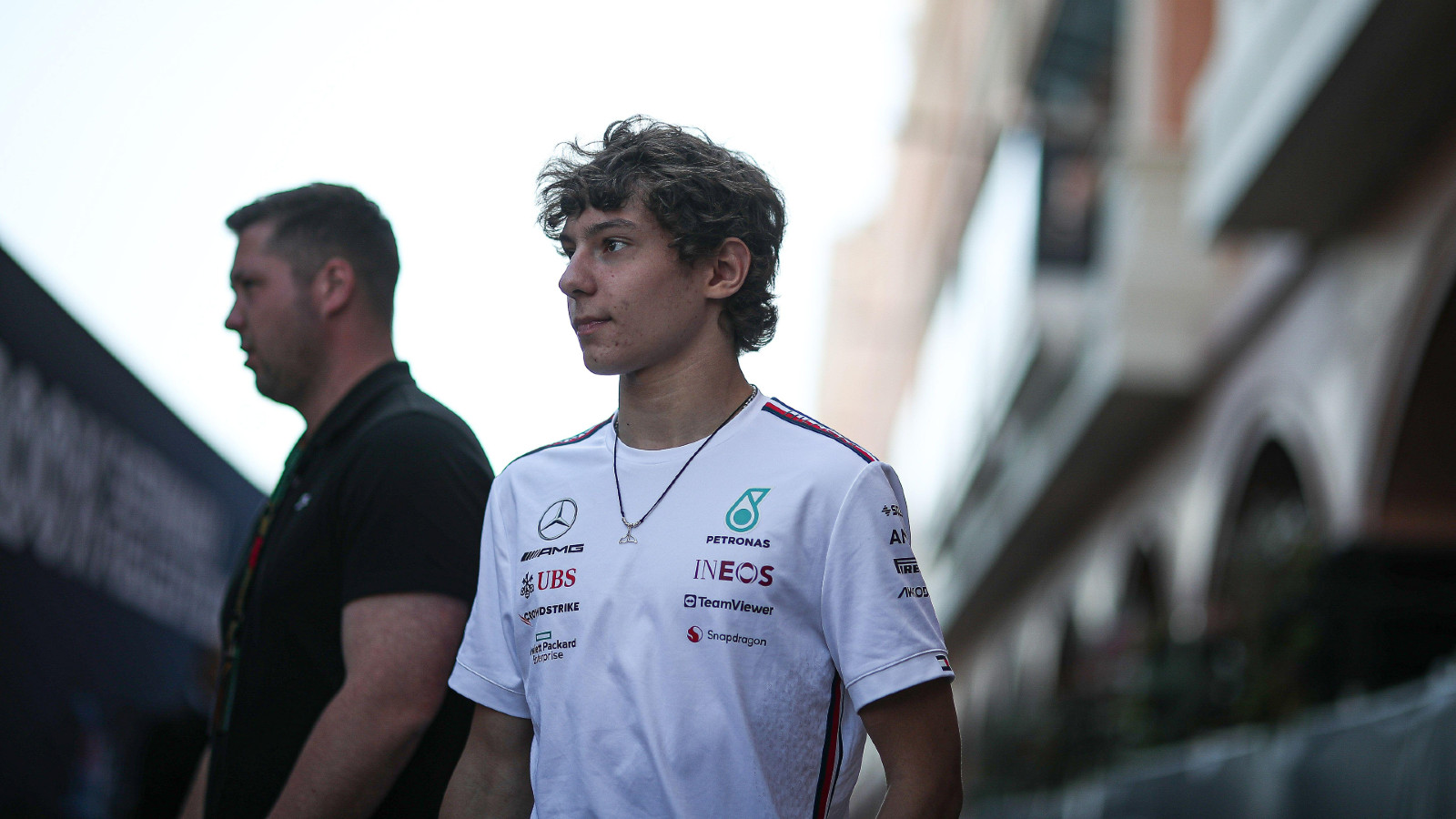 Andrea Kimi Antonelli, pictured during the 2023 season attending a race with Mercedes.