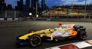 Singapore: Fernando Alonso drives for Renault during the weekend of the 2008 Singapore Grand Prix.