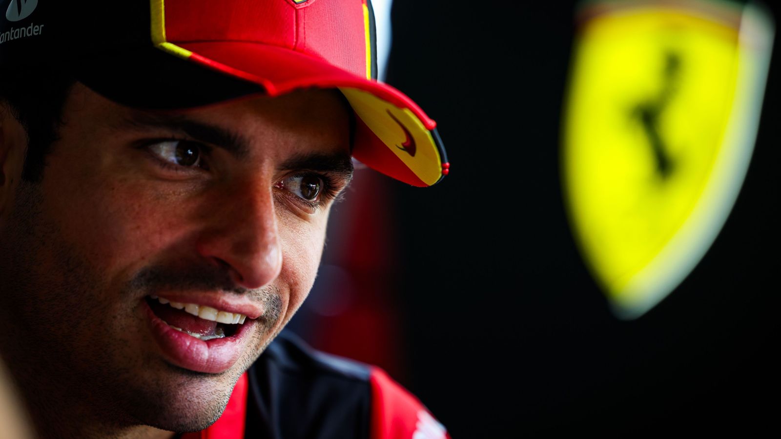 Ferrari driver Carlos Sainz speaks to the media at the 2023 Singapore Grand Prix.