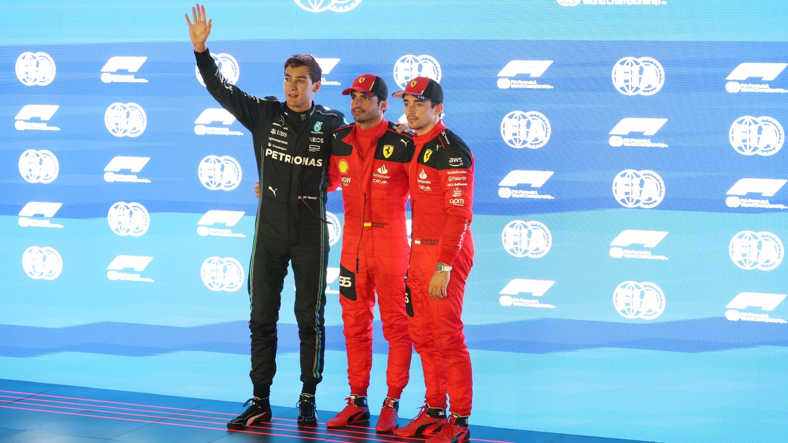 George Russell, Carlos Sainz and Charles Leclerc