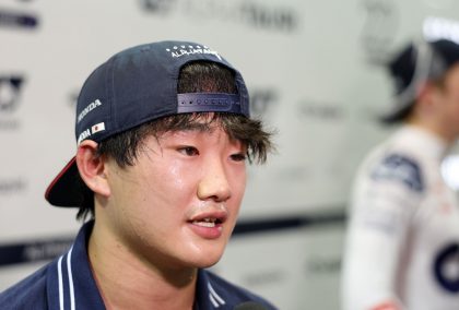 Yuki Tsunoda speaking in an interview in Singapore.