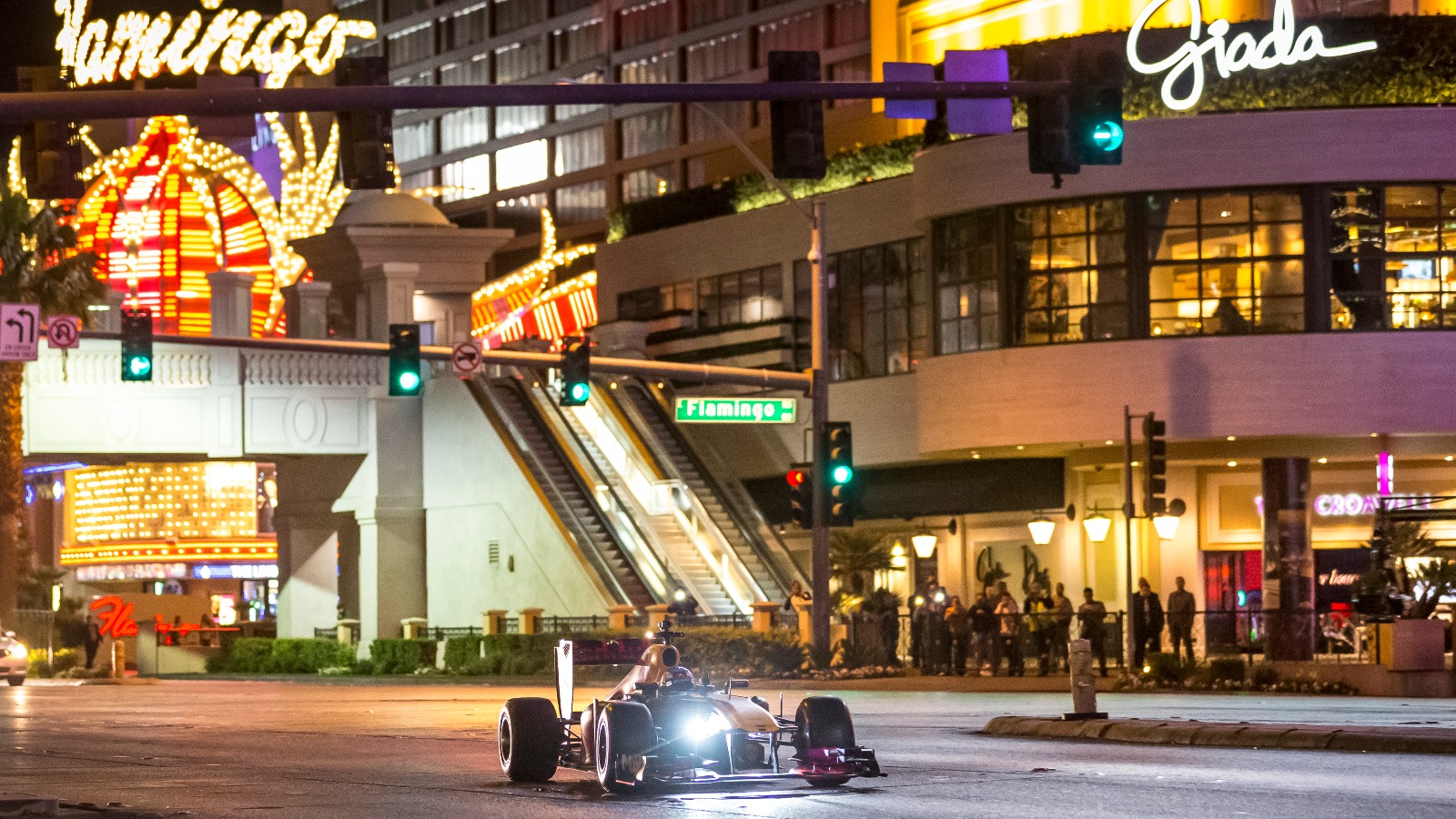 The Red Bull Racing car on the Las Vegas Strip.