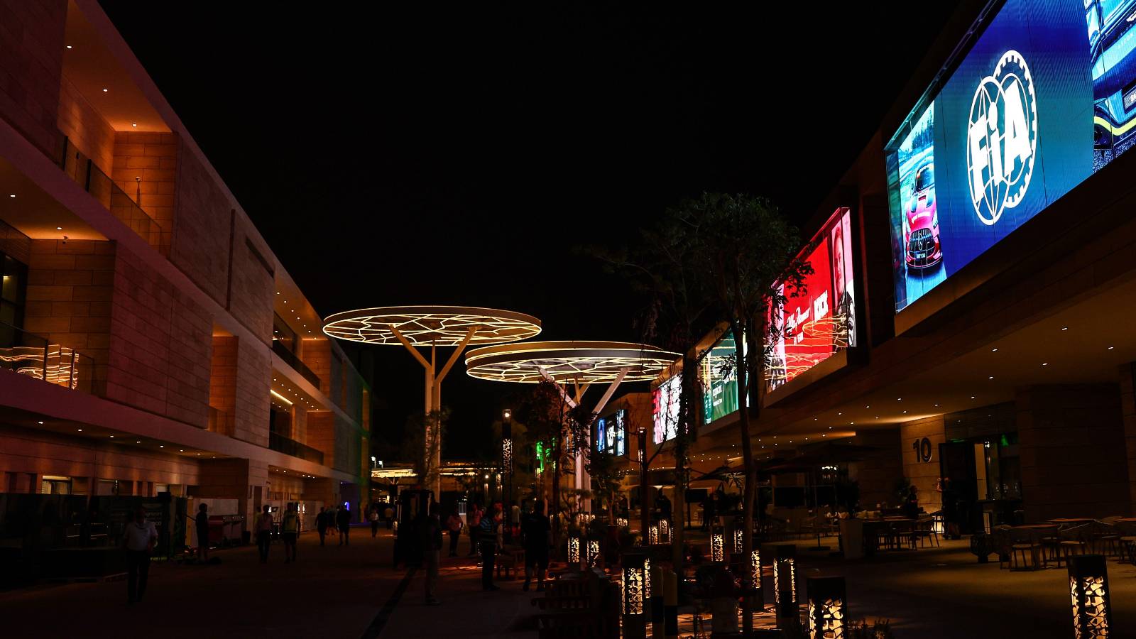 Qatar's Lusail International Circuit paddock at night.