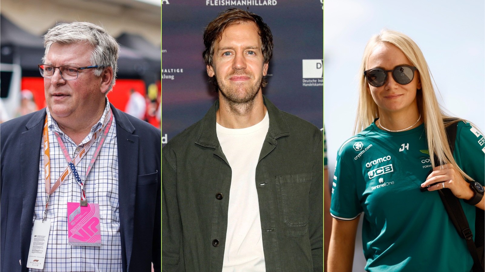 Otmar Szafnauer, Sebastian Vettel and Jessica Hawkins