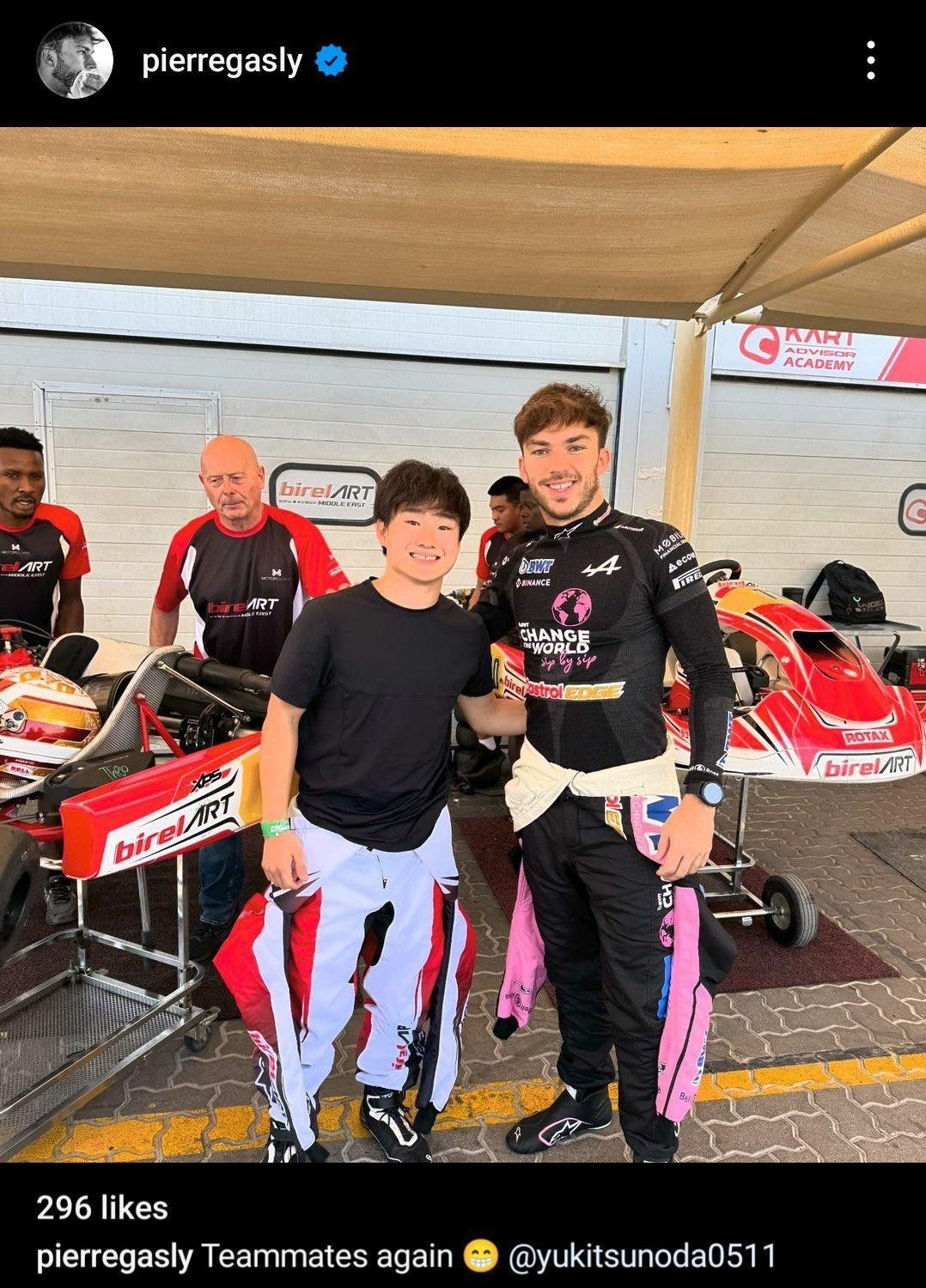 Pierre Gasly and Yuki Tsunoda in a now-deleted Instagram post.