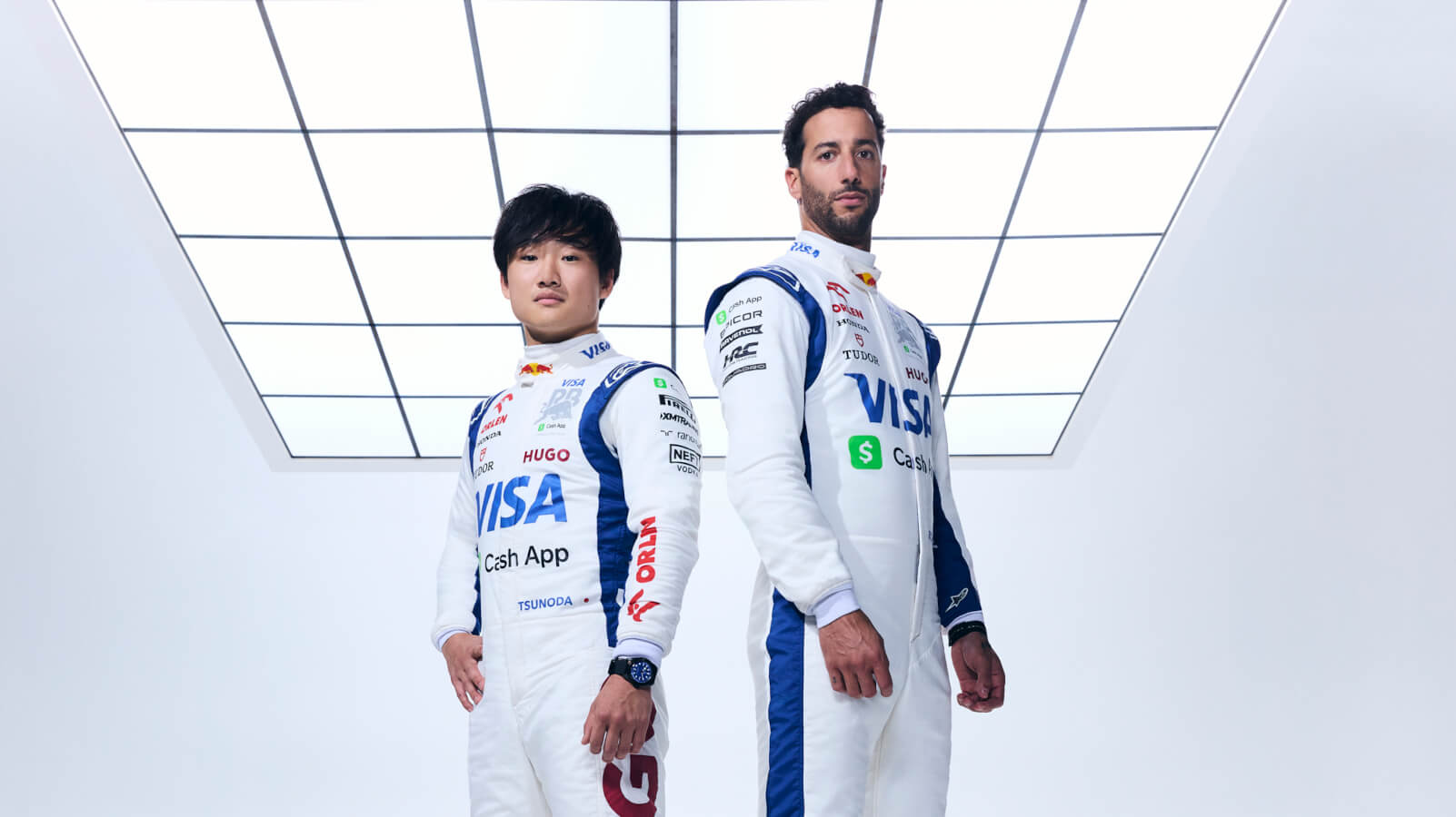 Yuki Tsunoda and Daniel Ricciardo VCARB launch.