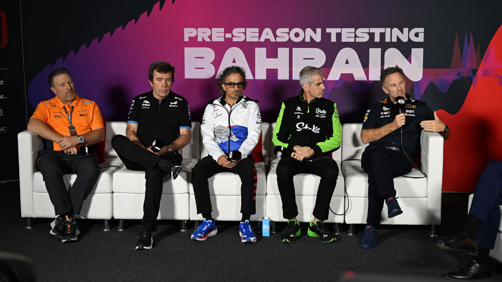 Zak Brown and Christian Horner in a pre-season press conference.