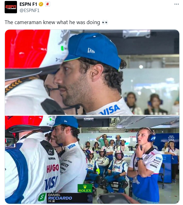 Daniel Ricciardo et Liam Lawson de RB ont filmé dans le garage de Suzuka.