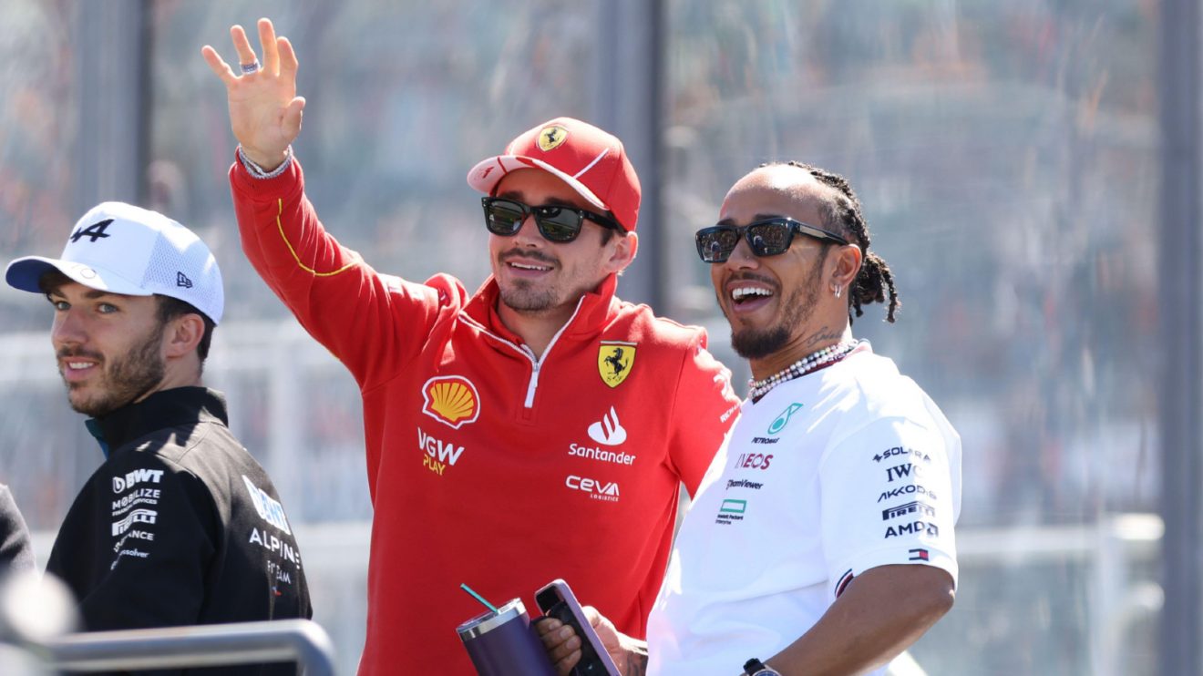 Charles Leclerc, Ferrari, and Lewis Hamilton, Mercedes, at the 2024 Australian Grand Prix.