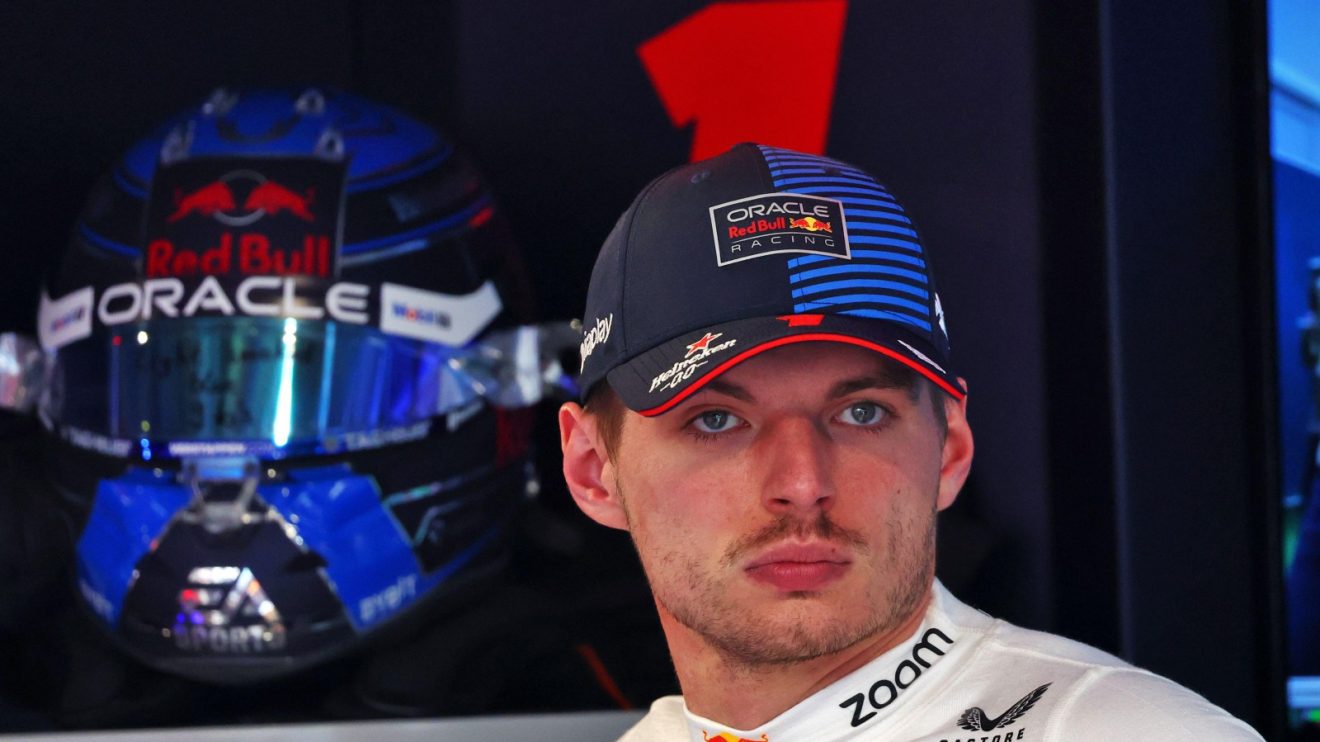 Max Verstappen in the Red Bull garage at the 2024 Miami Grand Prix.