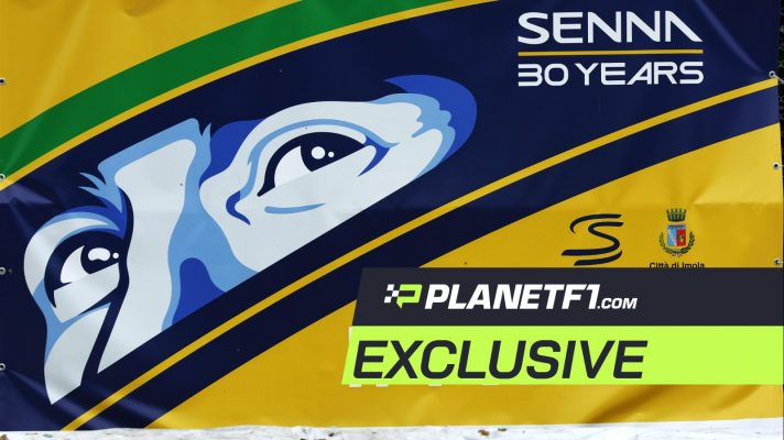 An Ayrton Senna flag hangs at the Imola circuit.