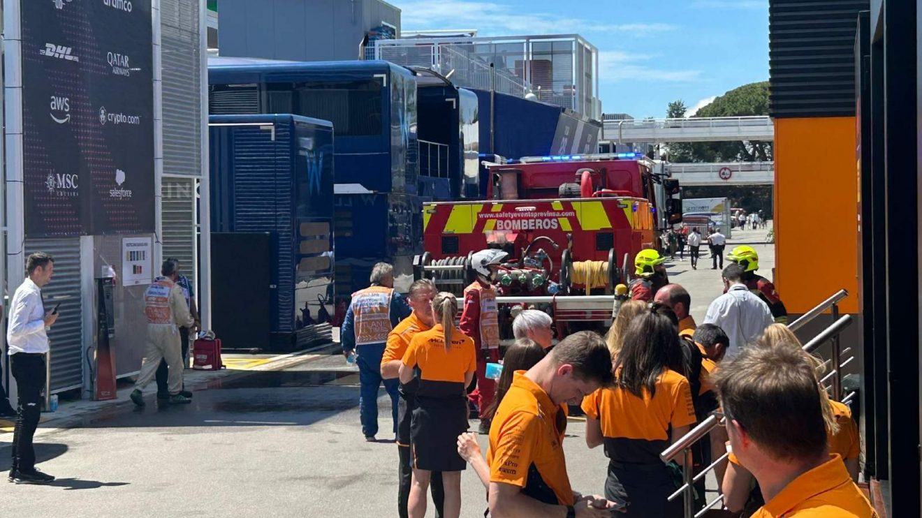 McLaren fire aftermath, 2024 Spanish Grand Prix.