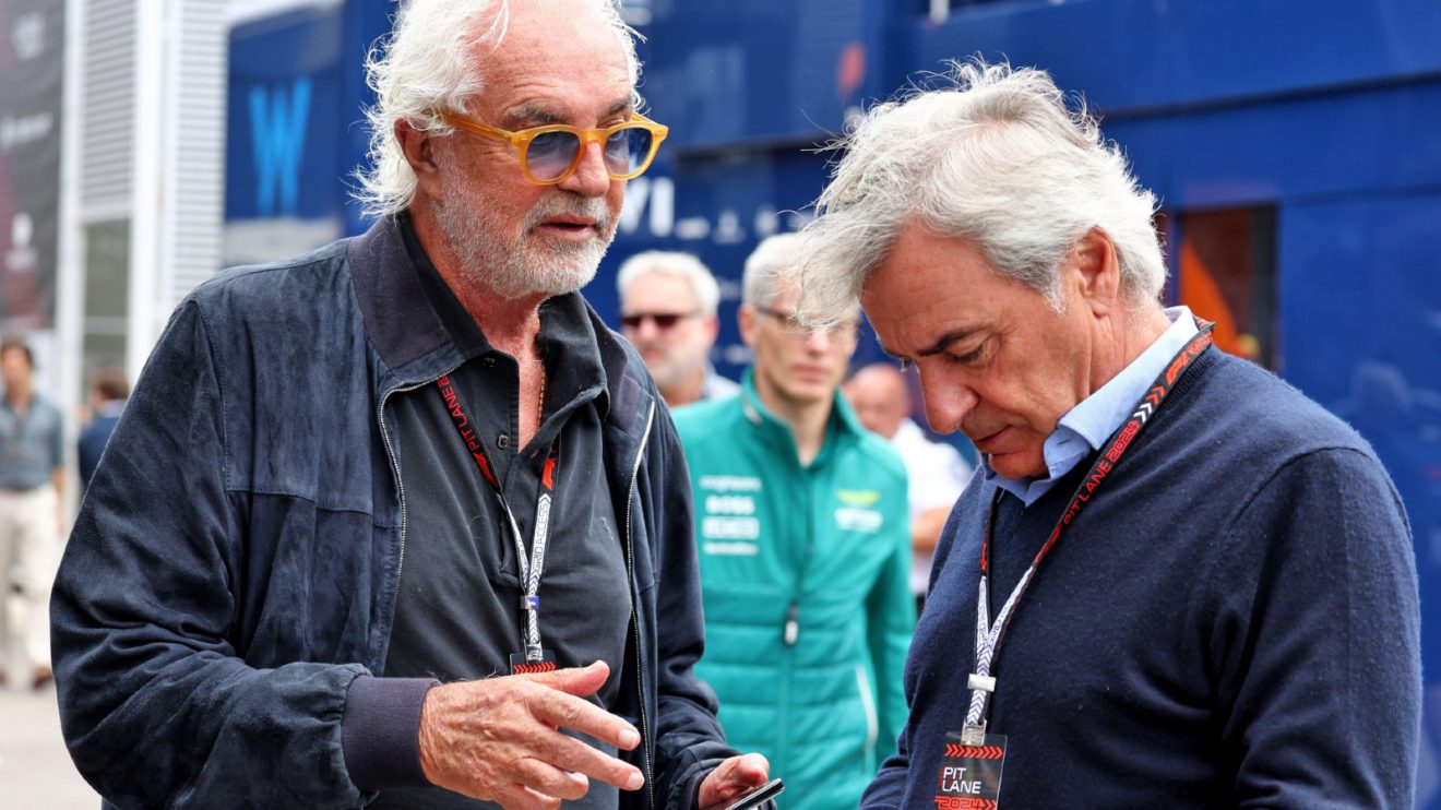 Flavio Briatore, Alpine, and Carlos Sainz senior, father of Ferrari driver Carlos Sainz, at the Ciruit de Barcelona-Catalunya.