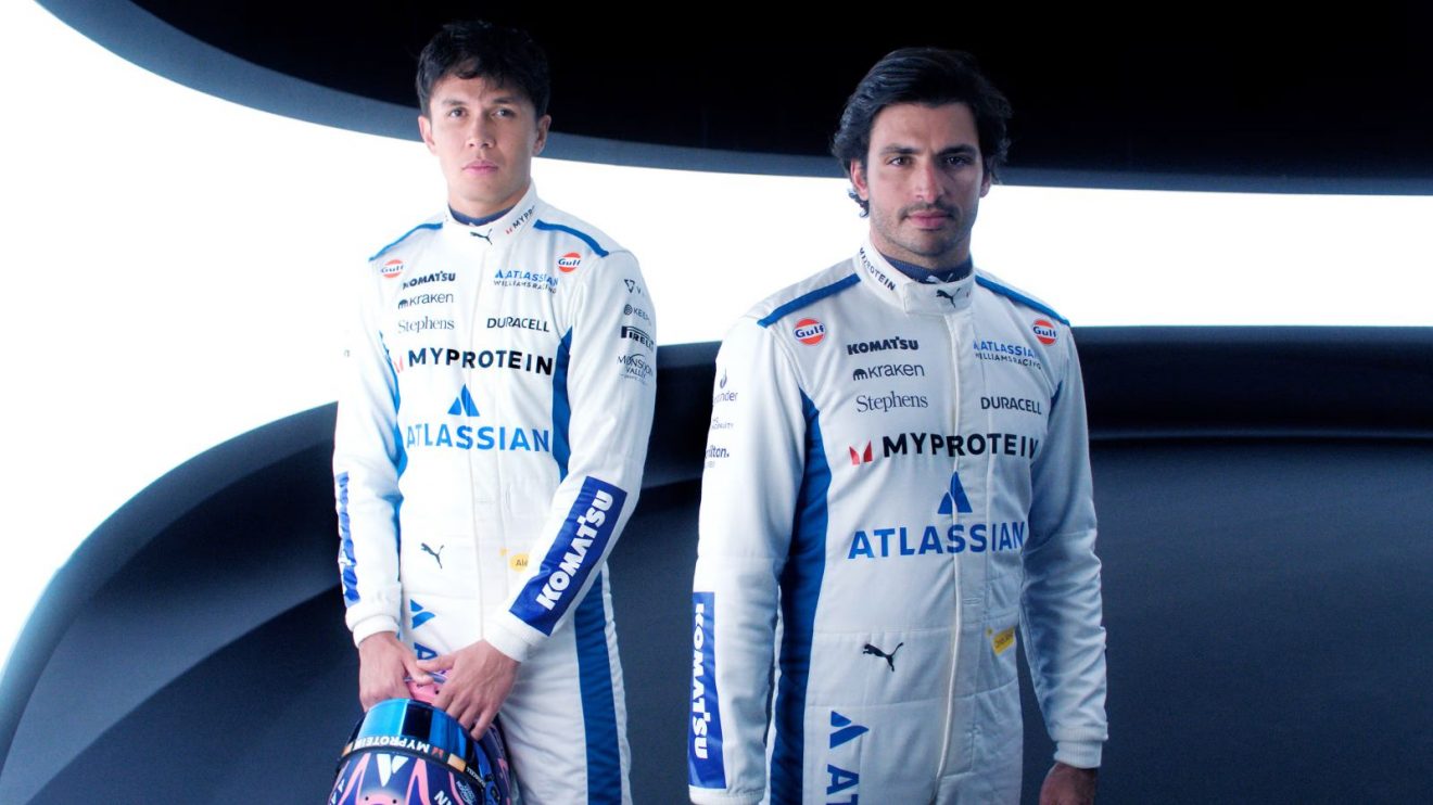 Carlos Sainz and Alex Albon pose for Williams promotional material