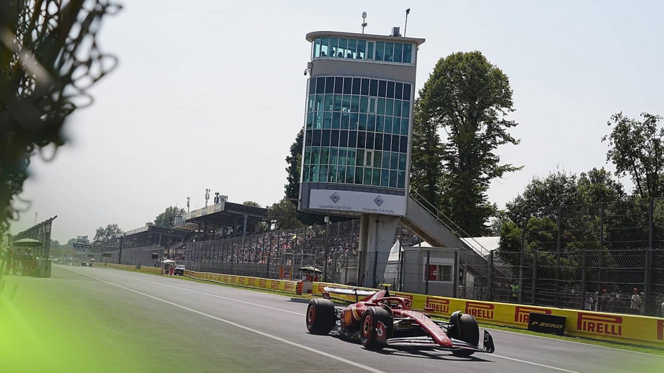 Carlos Sainz heading down Monza's pit straight