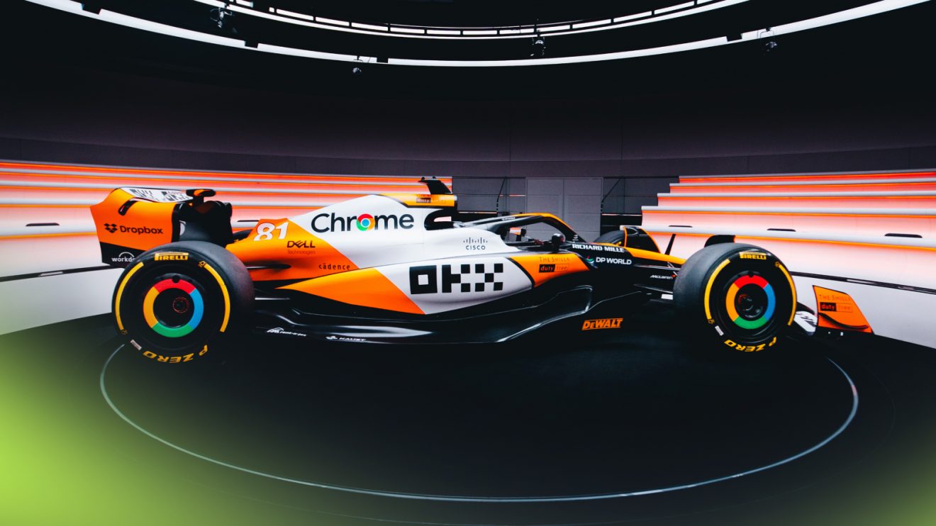 An image of the McLaren MCL38 in its special Singapore Grand Prix livery