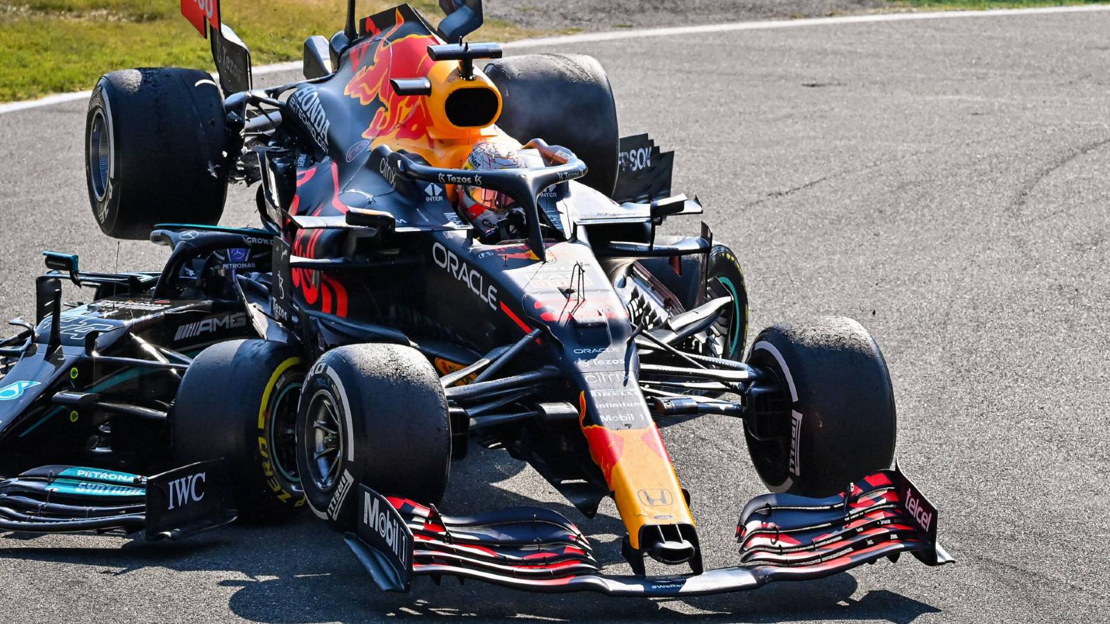 Max Verstappen and Lewis Hamilton collide at the 2021 Italian Grand Prix.