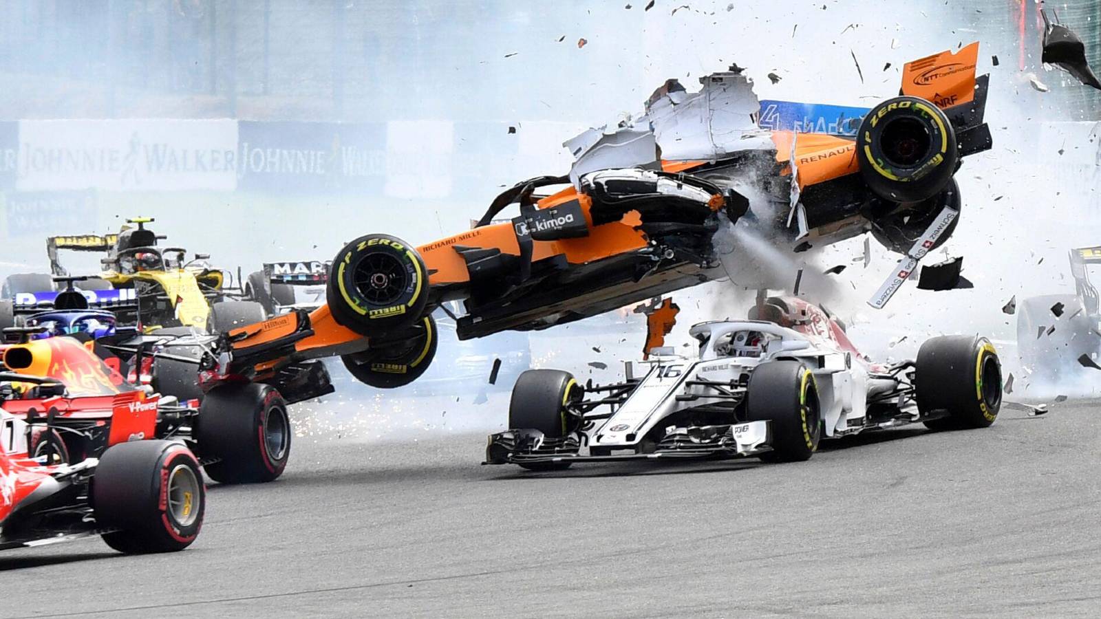 McLaren's Fernando Alonso and Alfa Romeo's Charles Leclerc collided at the 2018 Belgian Grand Prix.