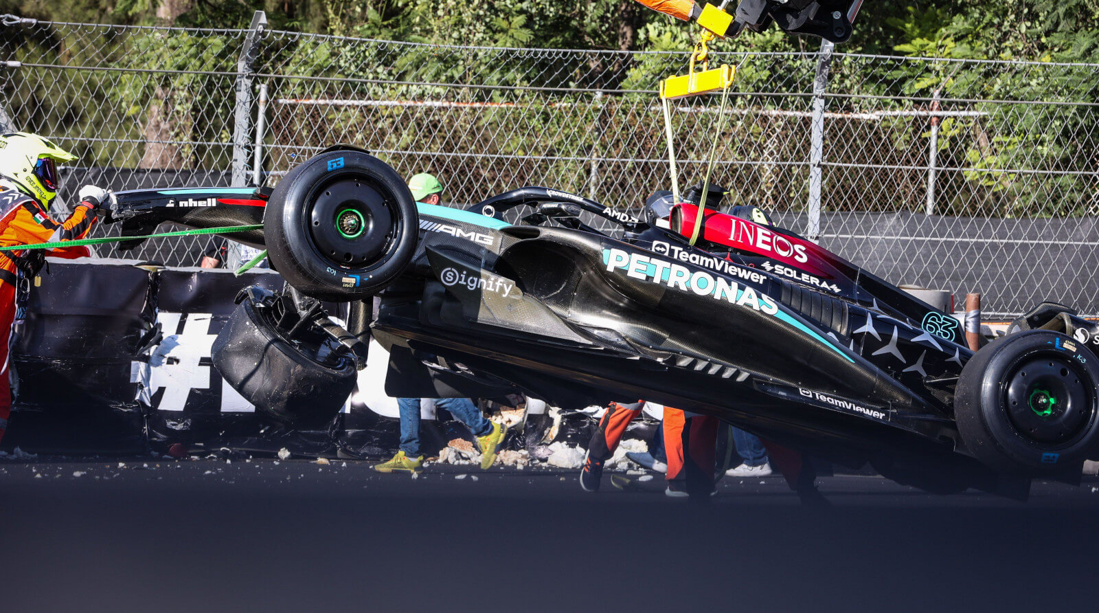 George Russell wrecked Mercedes W15