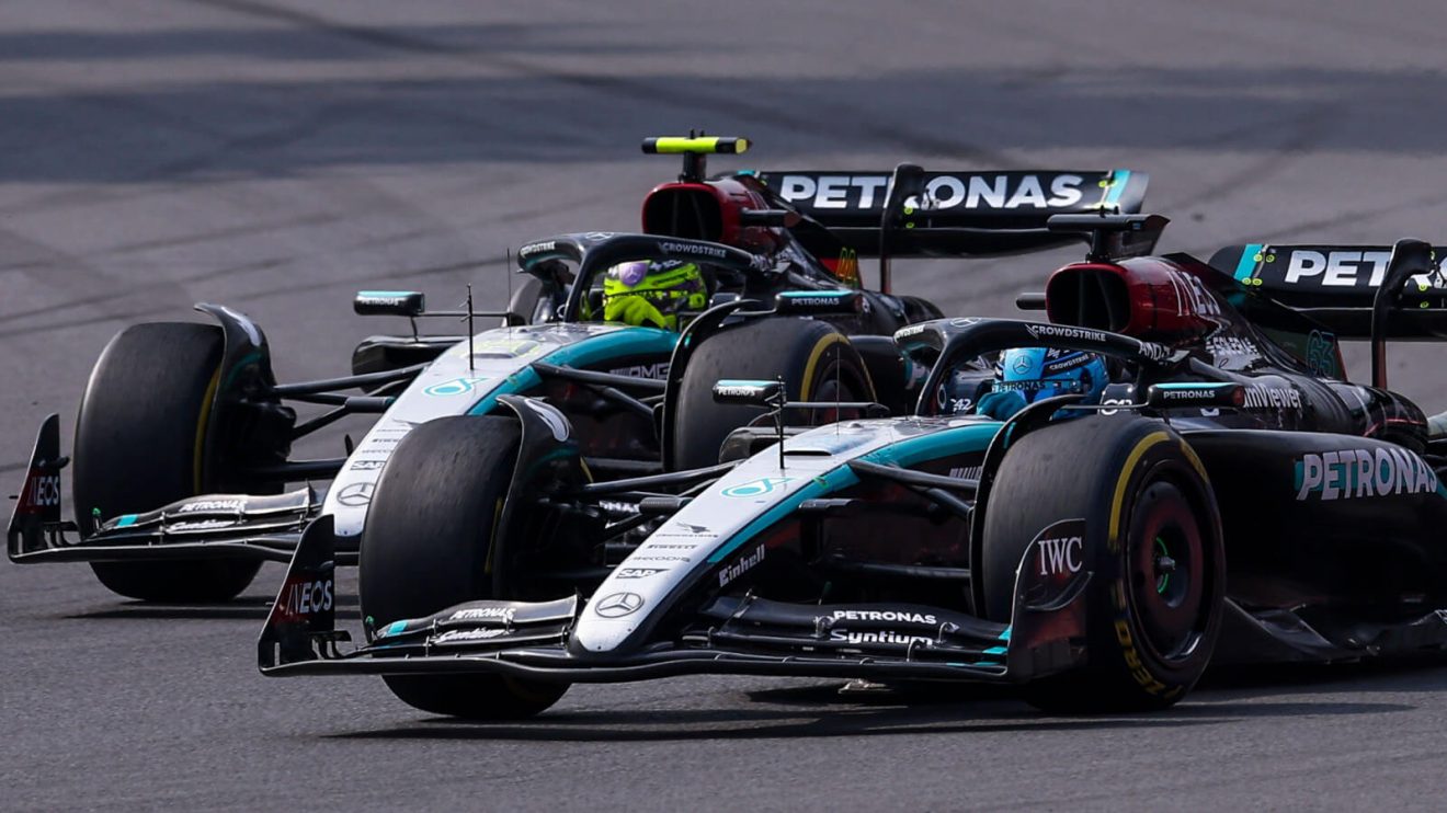 Lewis Hamilton and George Russell fighting for position