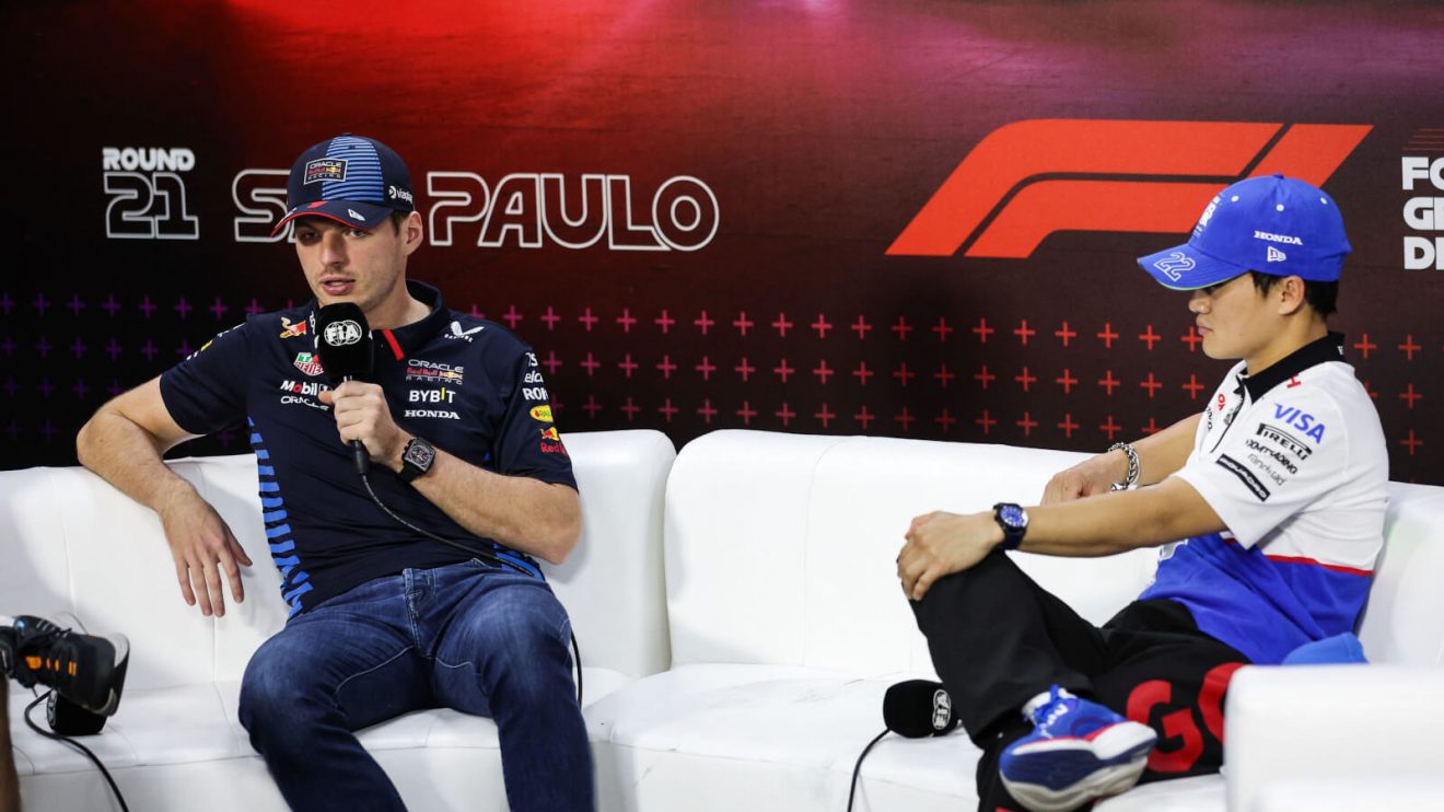Max Verstappen and Yuki Tsunoda in a press conference