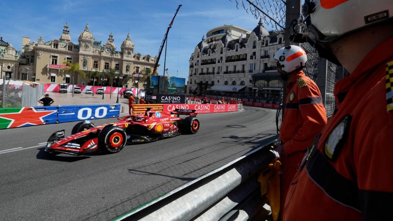 Ferrari's Charles Leclerc races through the streets of Monte Carlo in Monaco.
