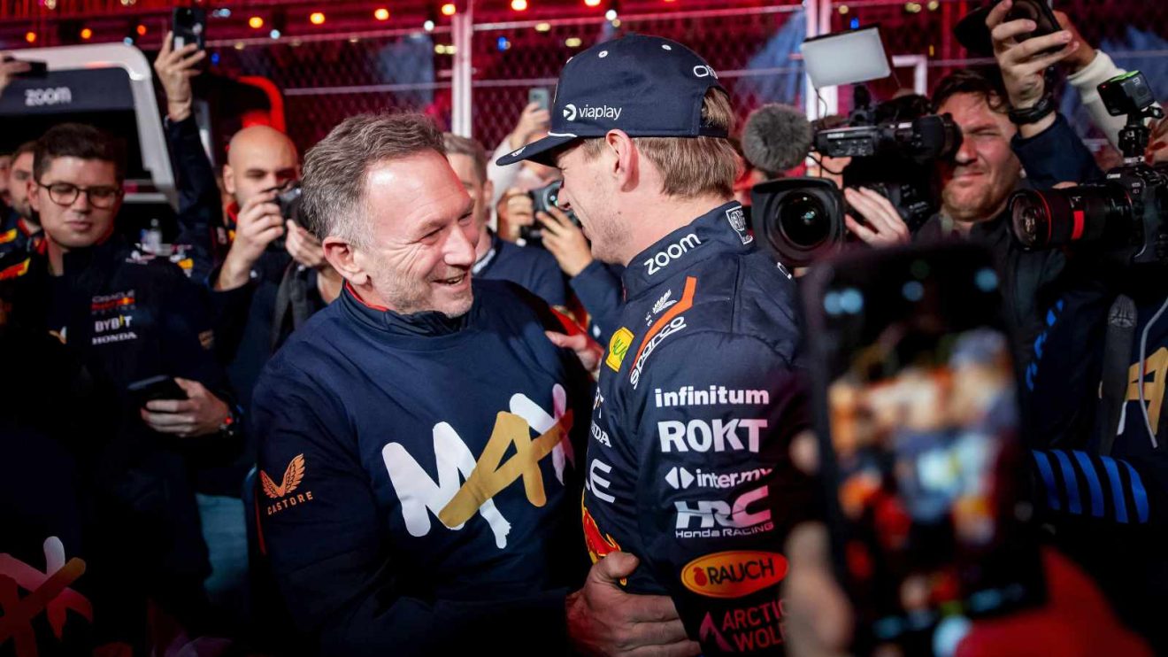 Christian Horner celebrates a fourth title with Max Verstappen.