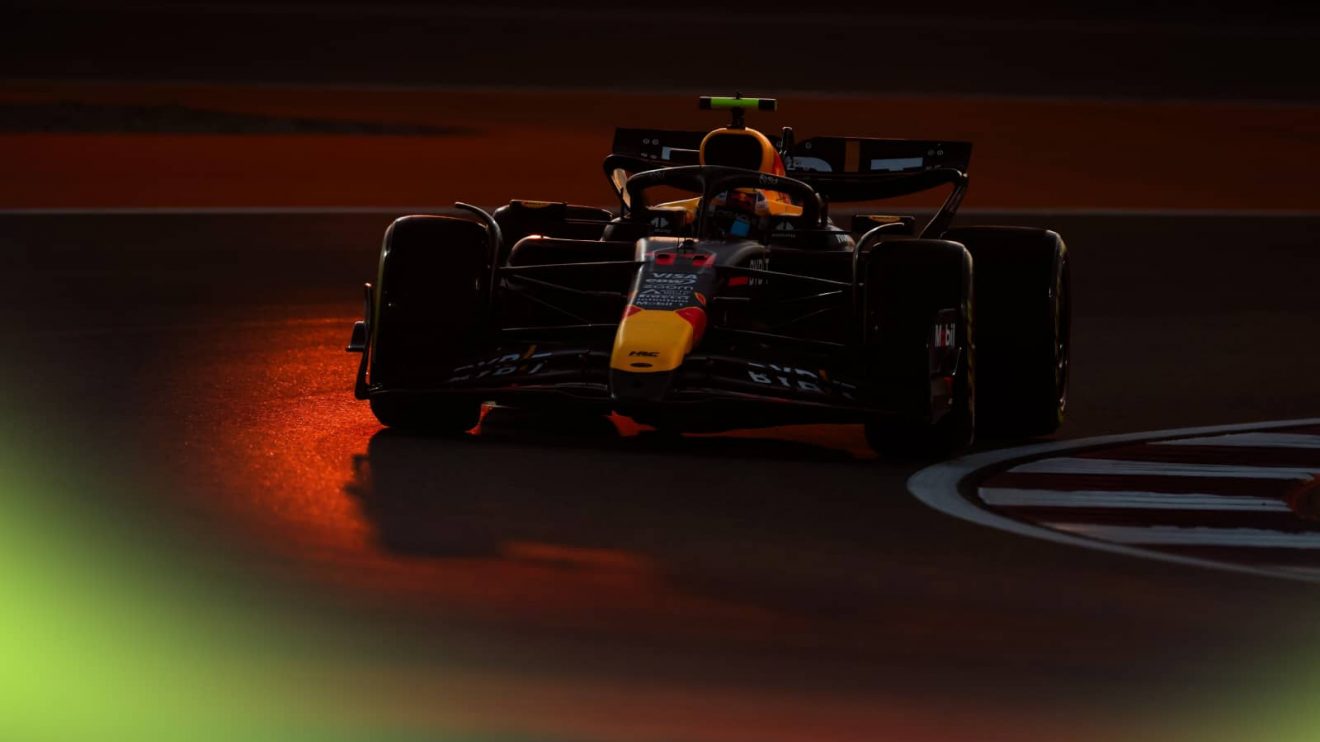 Sergio Perez on track as the sun sets in Qatar