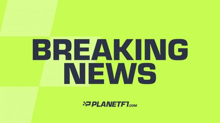 A lime-green image with chequered flag detail and large 'breaking news' lettering and the PlanetF1.com logo