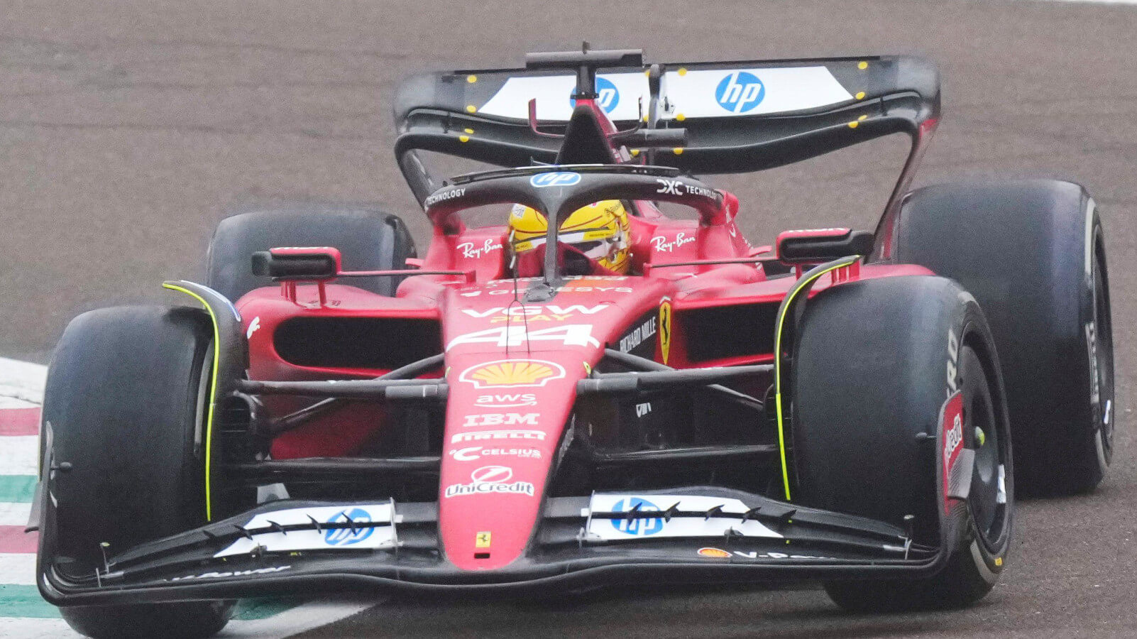 Lewis Hamilton drives the Ferrari SF-23 at the Fiorano circuit