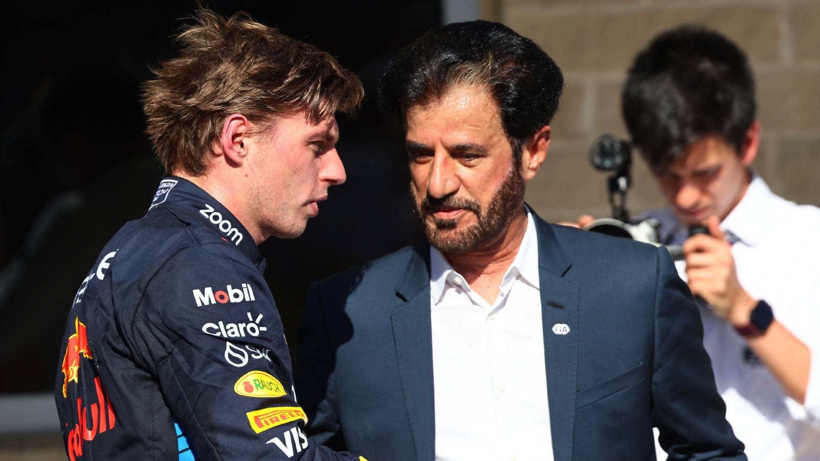 The FIA President Mohammed Ben Sulayem with Red Bull's Max Verstappen.