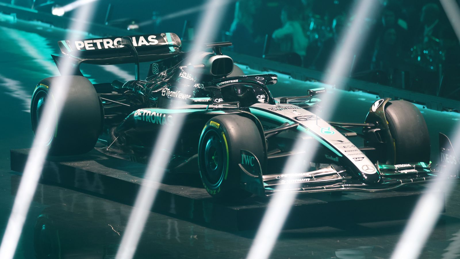 Mercedes W16 livery, courtesy of Getty Images, on show at the F1 75 launch event