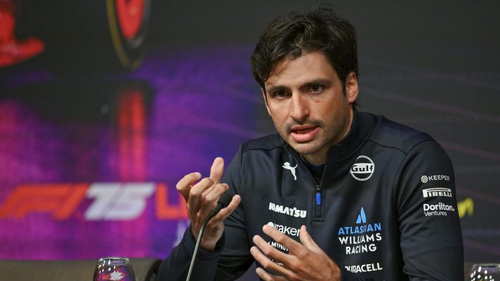Carlos Sainz speaking at the F1 75 launch event