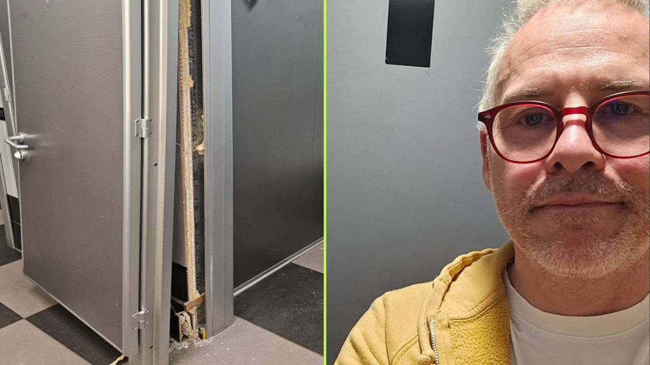 1997 F1 World Champion Jacques Villeneuve trapped in the toilets at Milan Malpenda Airport.