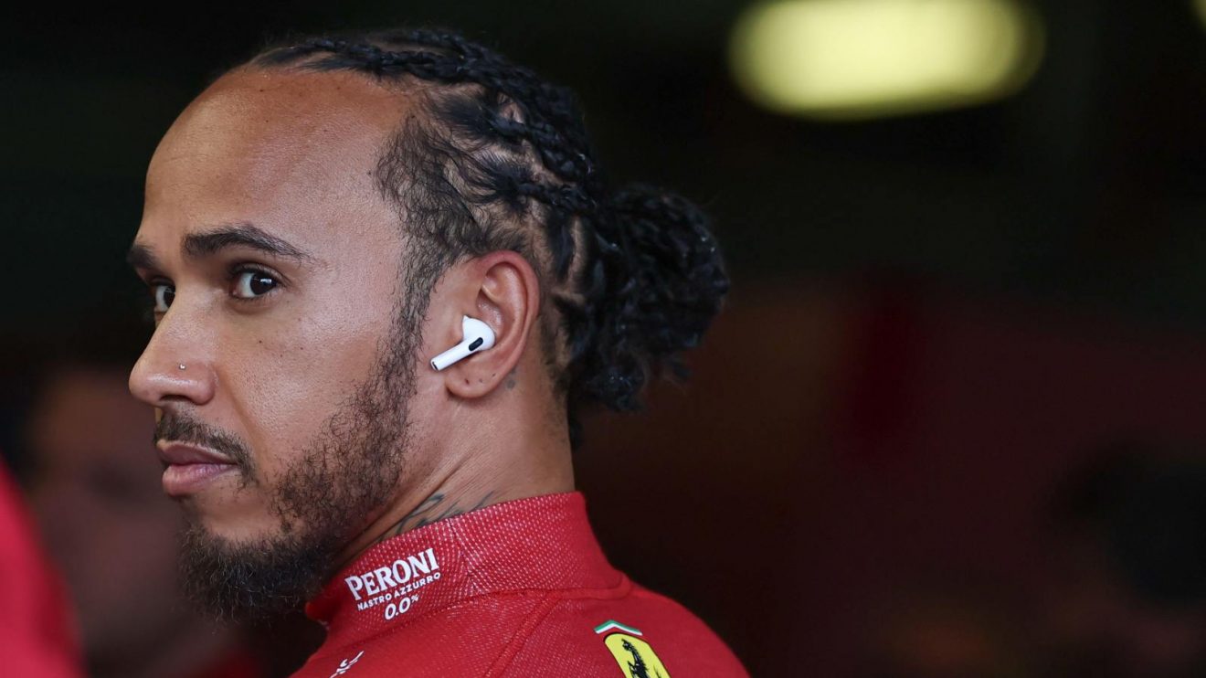 Lewis Hamilton driver in the Ferrari garage before qualifying.