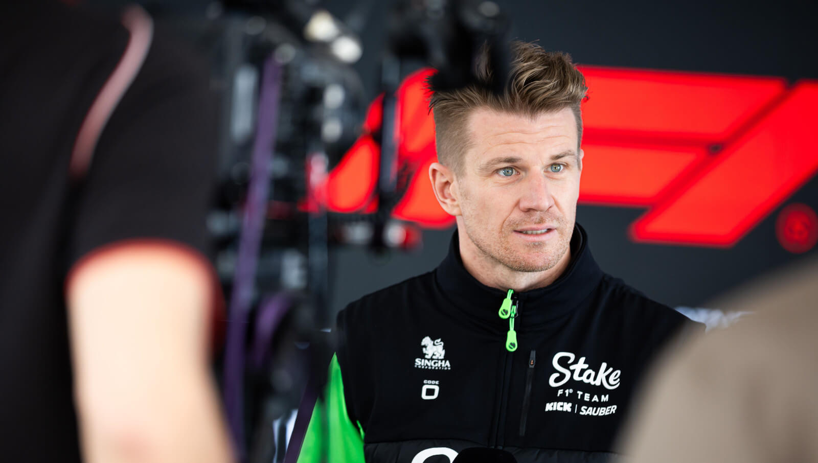 Nico Hulkenberg speaking with the media