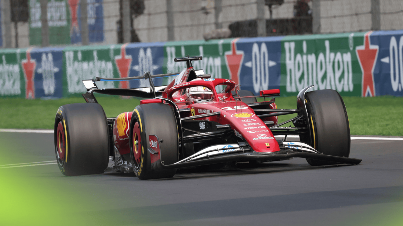 Charles Leclerc heads down the straight in China with a damaged front wing