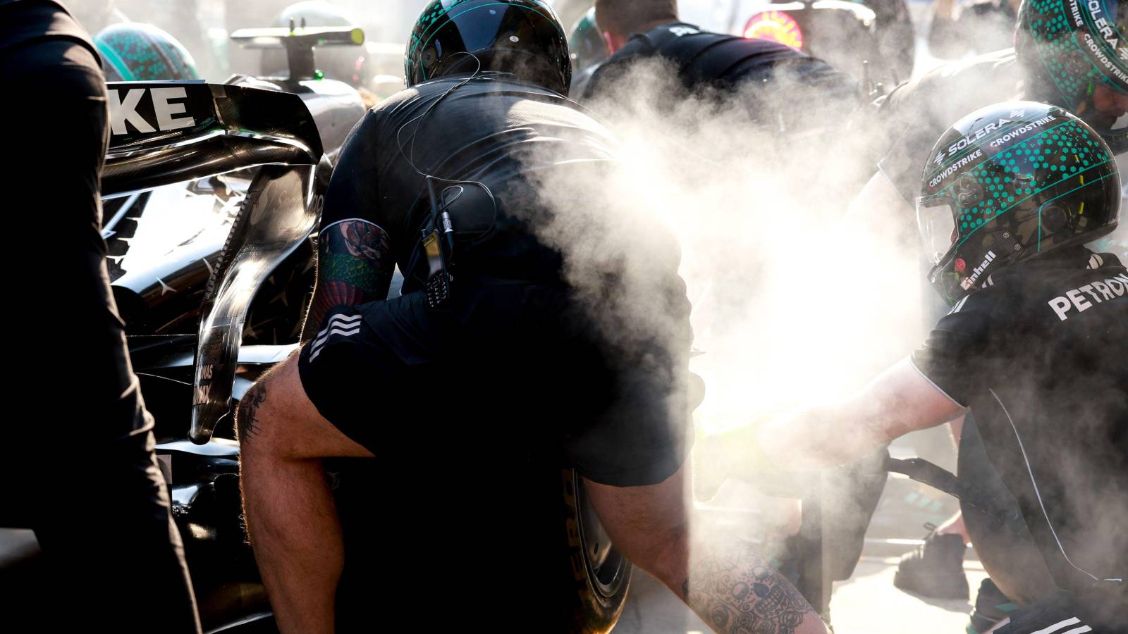 Mercedes pit-stop practice taking place at the 2025 Chinese Grand Prix