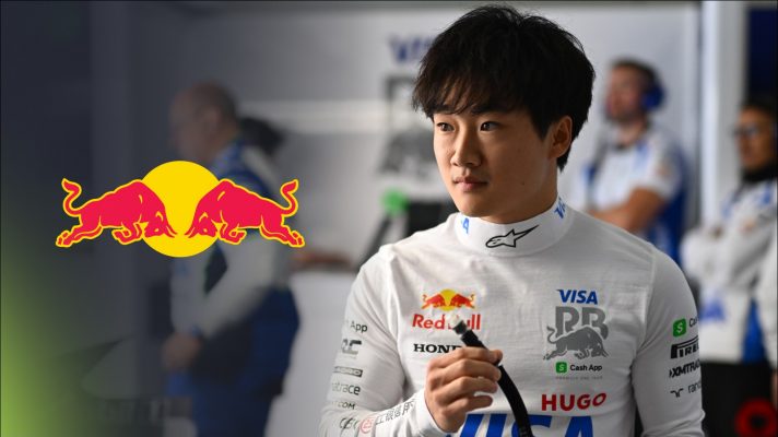 Yuki Tsunoda and the Red Bull logo