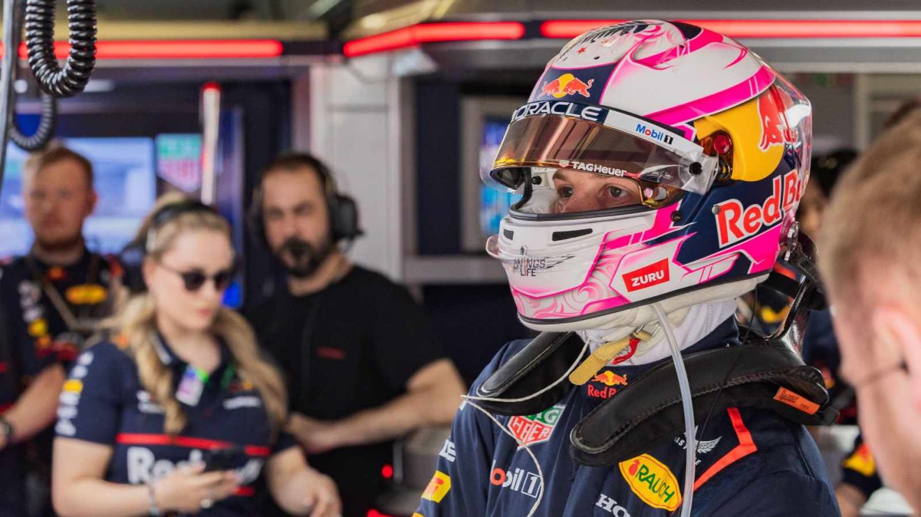 Liam Lawson in the Red Bull garage.
