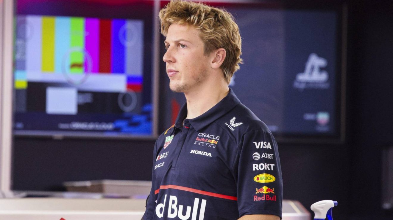 Liam Lawson stood alone in the Red Bull garage at the 2025 Chinese Grand Prix
