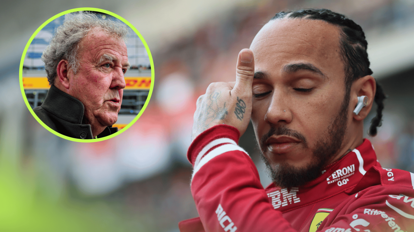 Lewis Hamilton wiped his brow on the F1 starting grid with an inset of Jeremy Clarkson