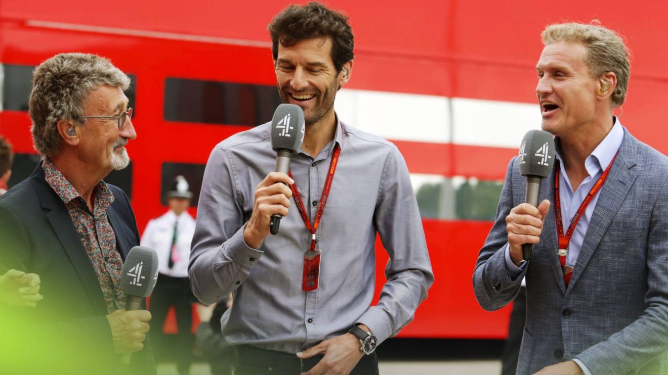 Channel 4's Eddie Jordan, Mark Webber, and David Coulthard.